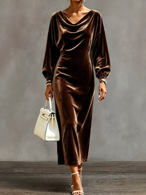 Elegant Cowl Neck Velvet Midi Dress