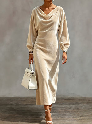 Elegant Cowl Neck Velvet Midi Dress