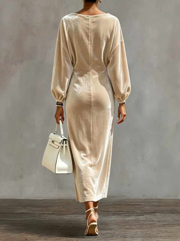 Elegant Cowl Neck Velvet Midi Dress