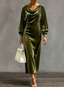 Elegant Cowl Neck Velvet Midi Dress
