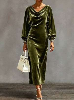 Elegant Cowl Neck Velvet Midi Dress