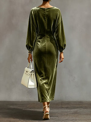 Elegant Cowl Neck Velvet Midi Dress