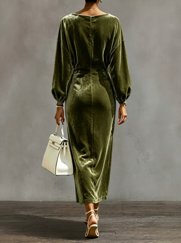 Elegant Cowl Neck Velvet Midi Dress
