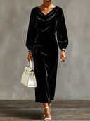 Elegant Cowl Neck Velvet Midi Dress