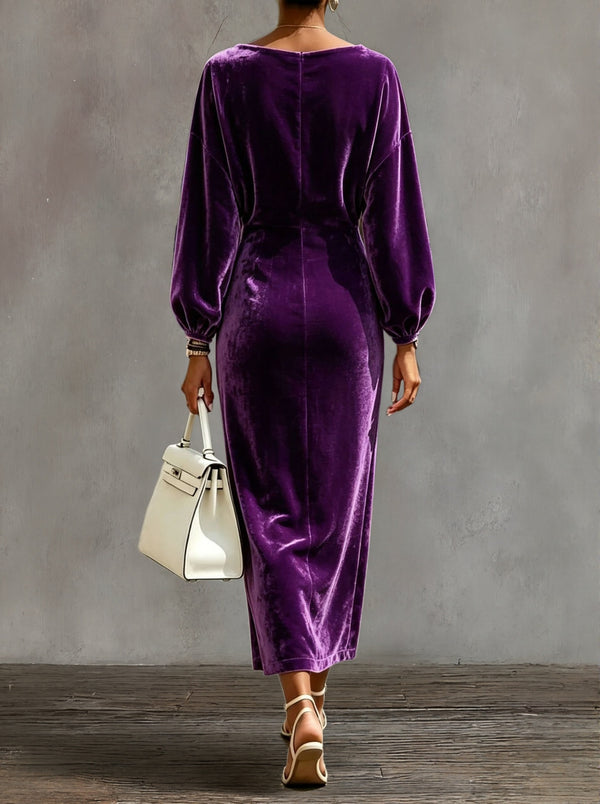 Elegant Cowl Neck Velvet Midi Dress