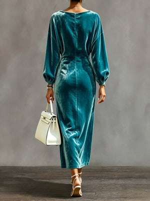 Elegant Cowl Neck Velvet Midi Dress