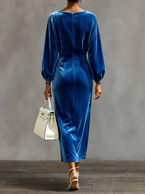 Elegant Cowl Neck Velvet Midi Dress