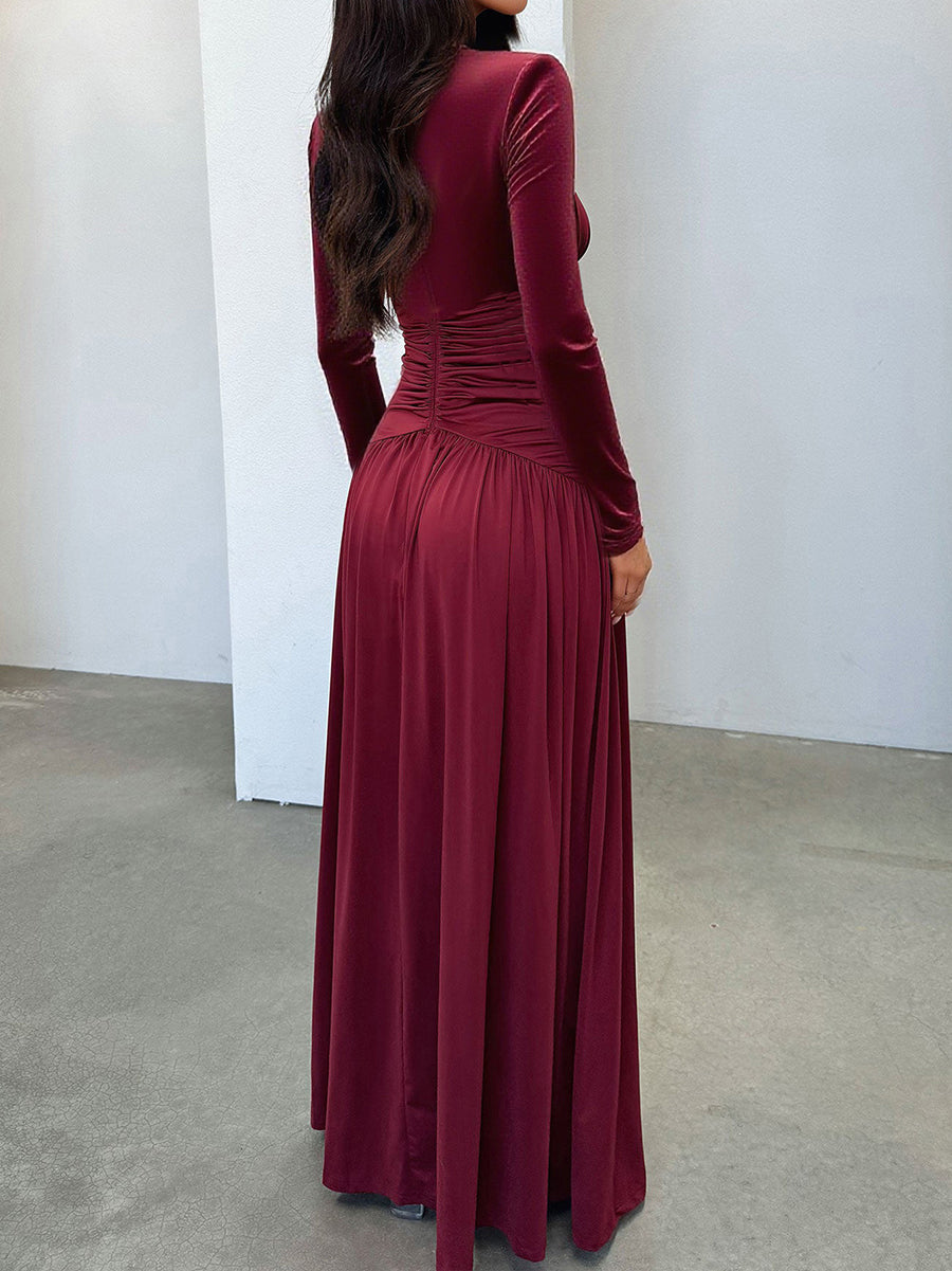 Elegant Deep V-Neck Long-Sleeve Dress