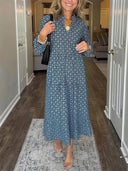 Elegant Diamond Print V-Neck Maxi Dress