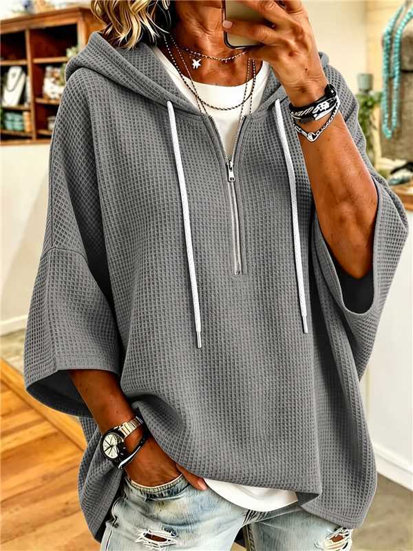 Elegant Everyday Waffle Zip-Up Hoodie