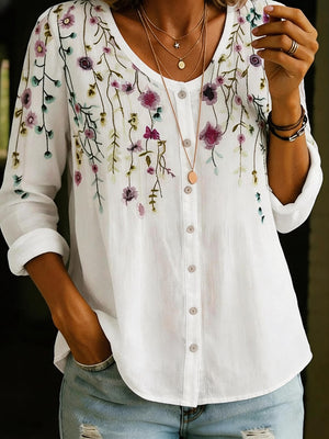 Elegant Floral Print Button-Up Blouse