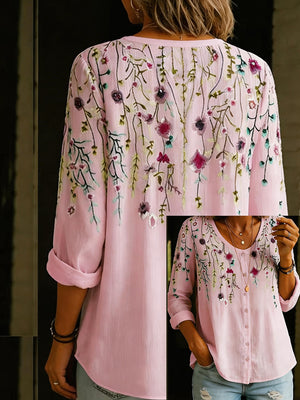 Elegant Floral Print Button-Up Blouse