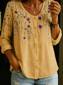 Elegant Floral Print Button-Up Blouse