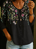 Elegant Floral Print Button-Up Blouse