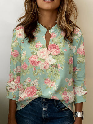 Elegant Floral Print Long Sleeve Top