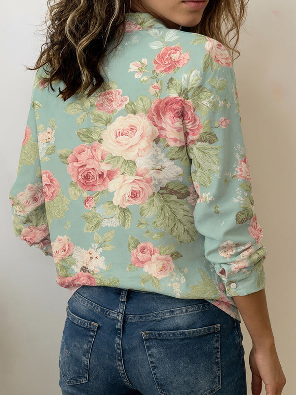 Elegant Floral Print Long Sleeve Top