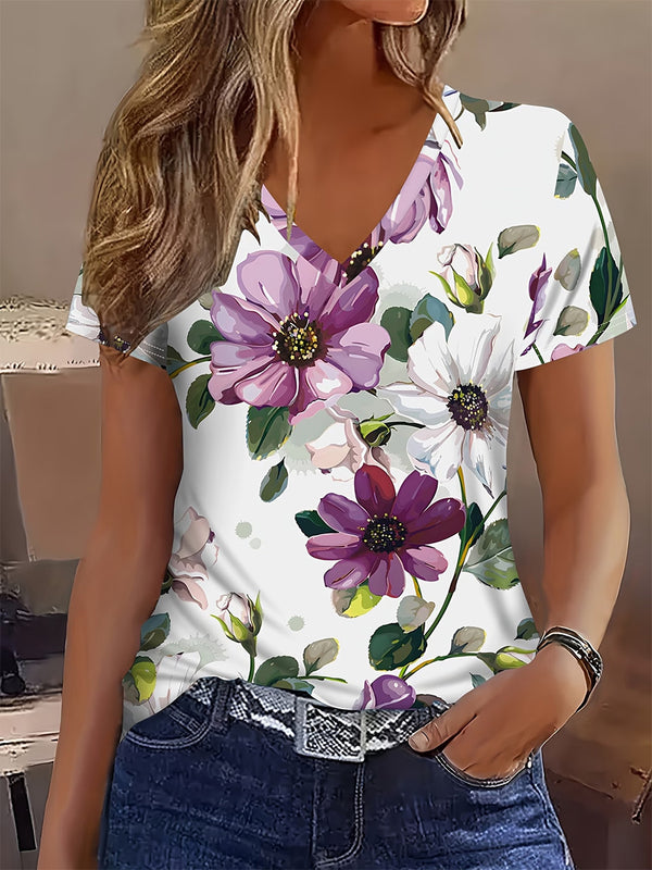Elegant Floral Short-Sleeve Top