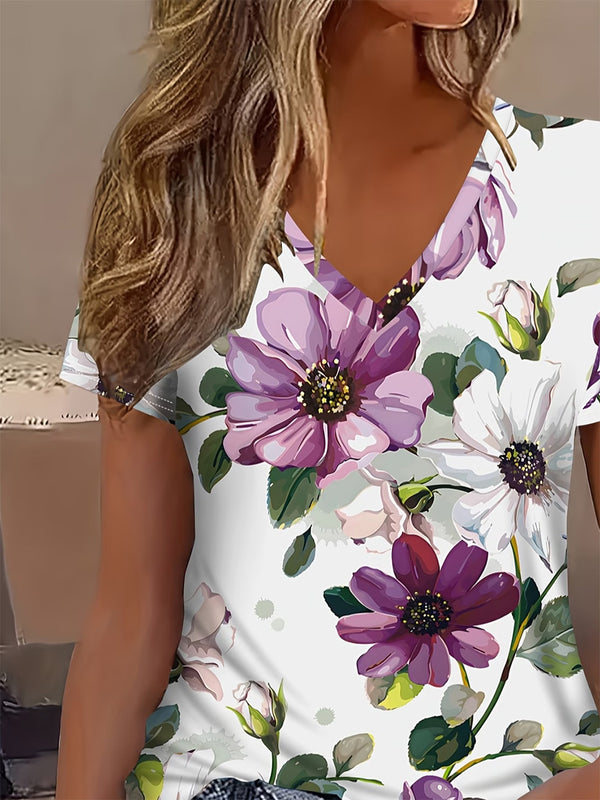 Elegant Floral Short-Sleeve Top