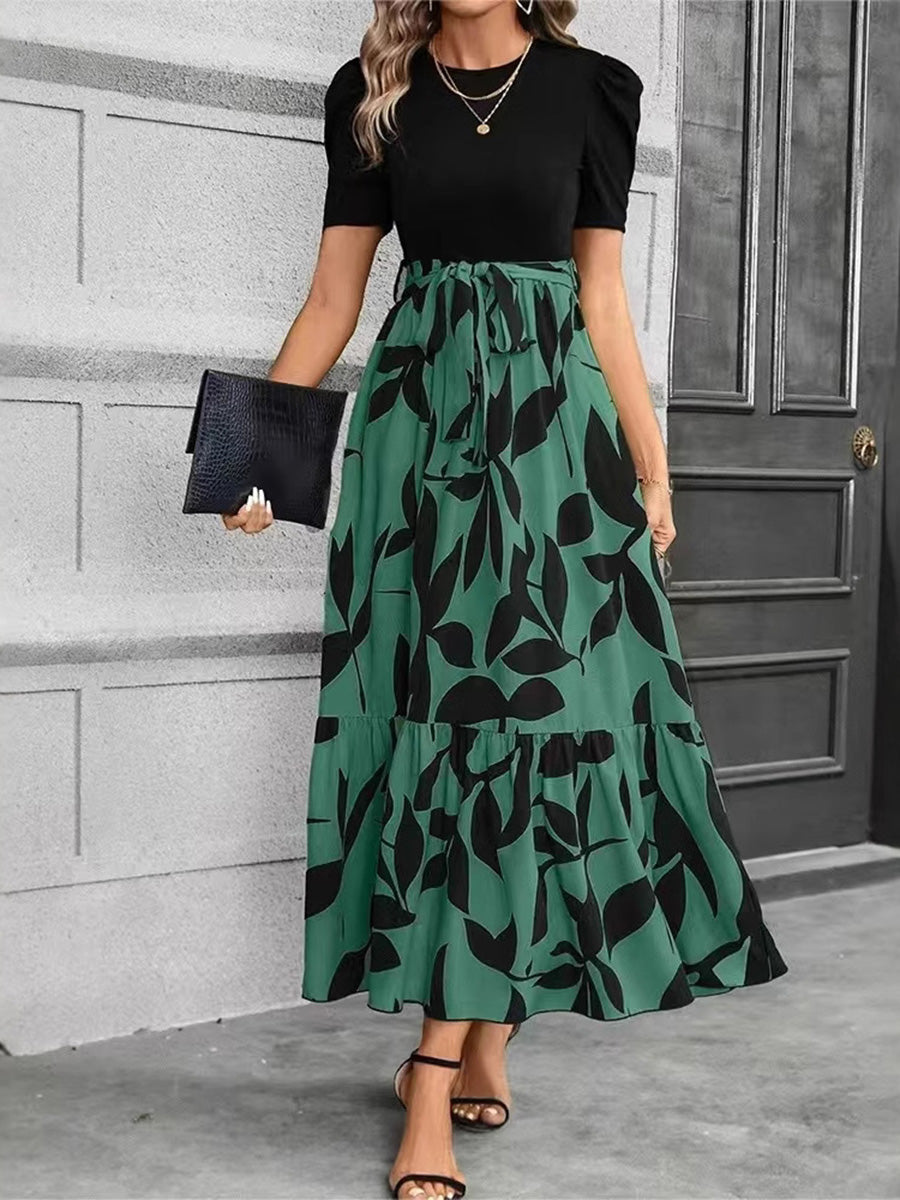Elegant Floral Short Sleeve Maxi Dress