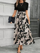 Elegant Floral Short Sleeve Maxi Dress