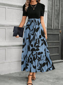 Elegant Floral Short Sleeve Maxi Dress