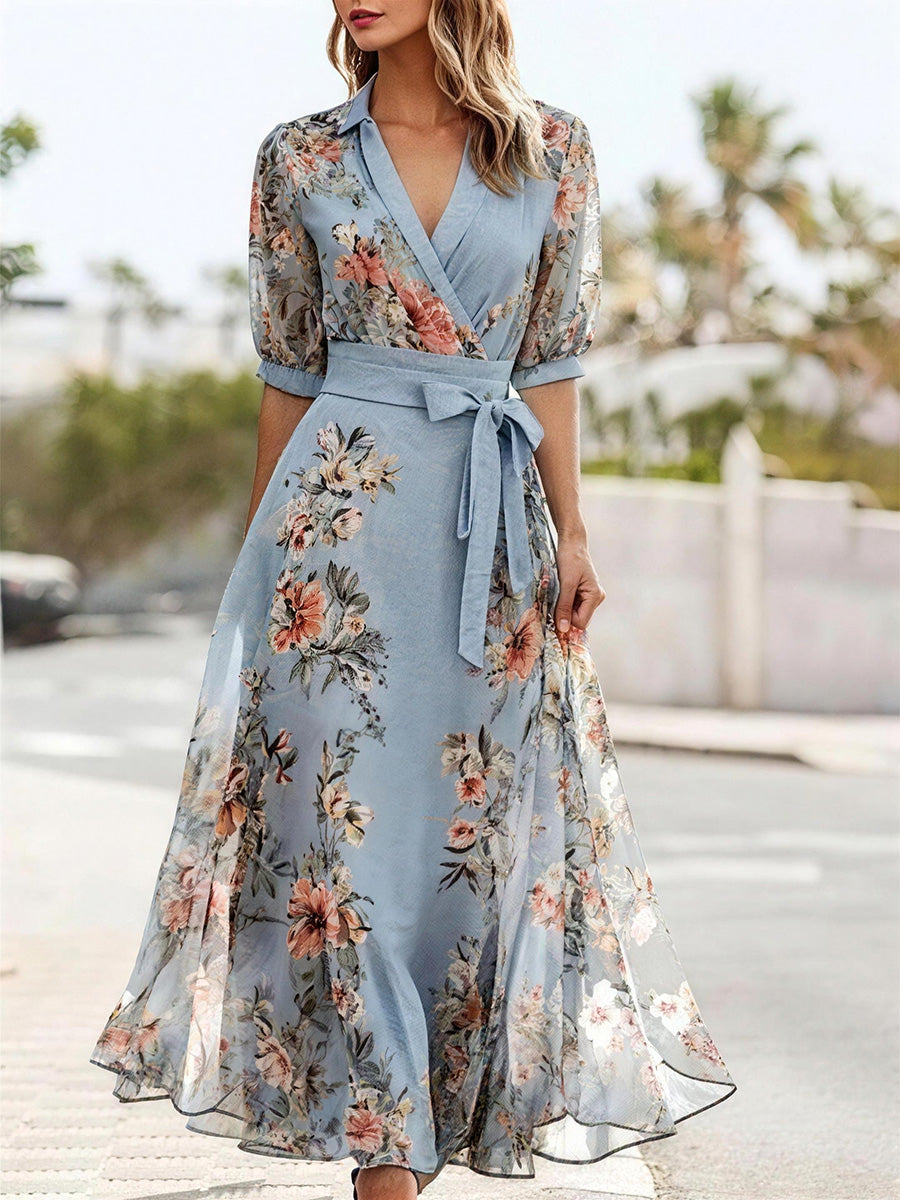 Elegant Floral V-Neck Maxi Dress