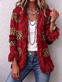Elegant Fringe Trim Fitted Knit Cardigan