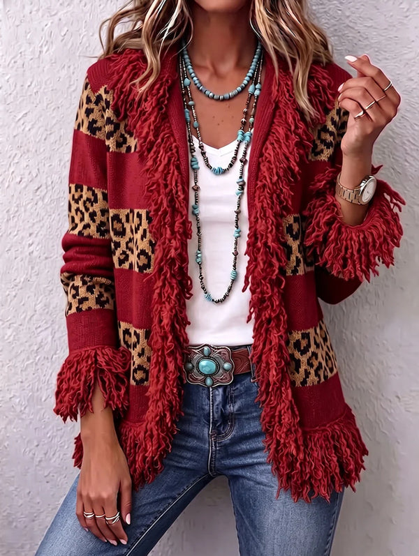Elegant Fringe Trim Fitted Knit Cardigan