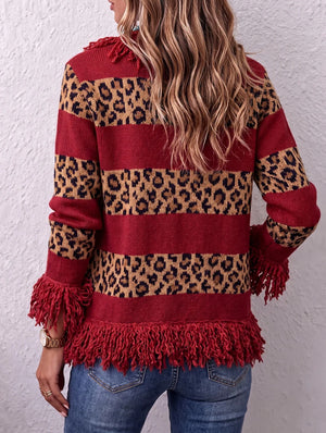 Elegant Fringe Trim Fitted Knit Cardigan