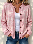 Elegant Jacquard Button Front Knit Cardigan