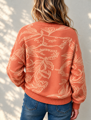 Elegant Jacquard Button Front Knit Cardigan