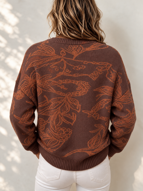 Elegant Jacquard Button Front Knit Cardigan