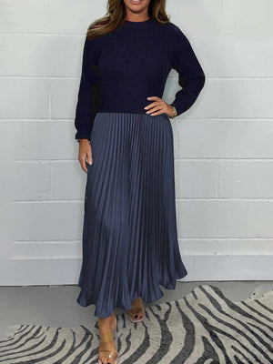 Elegant Knit Two-Piece Style Pleated Dress