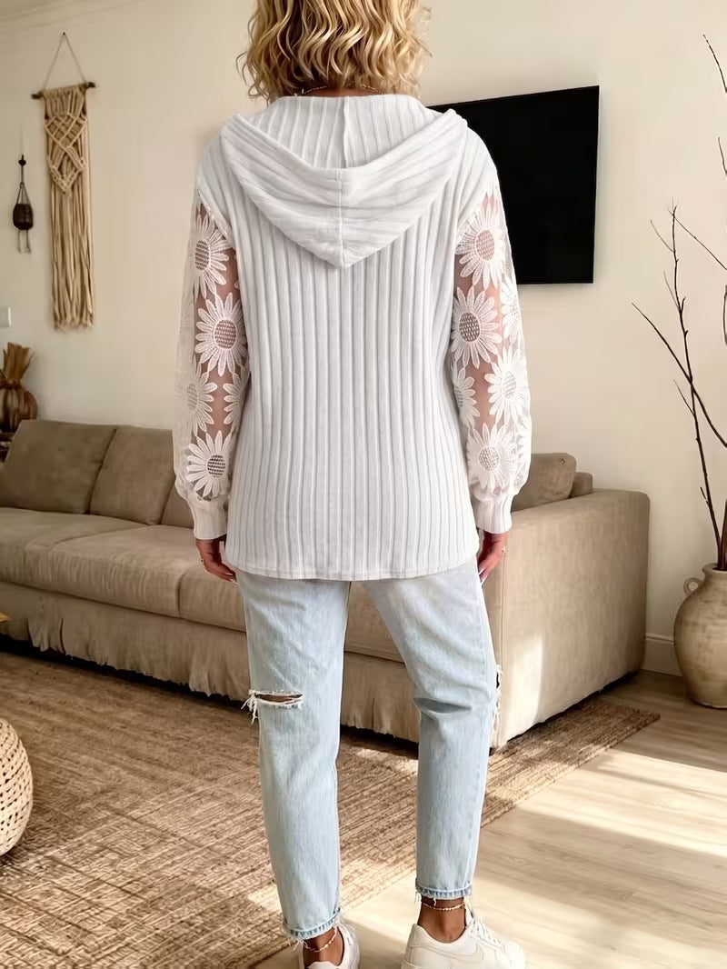 Elegant Lace Knit Hooded Top