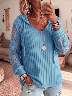 Elegant Lace Knit Hooded Top