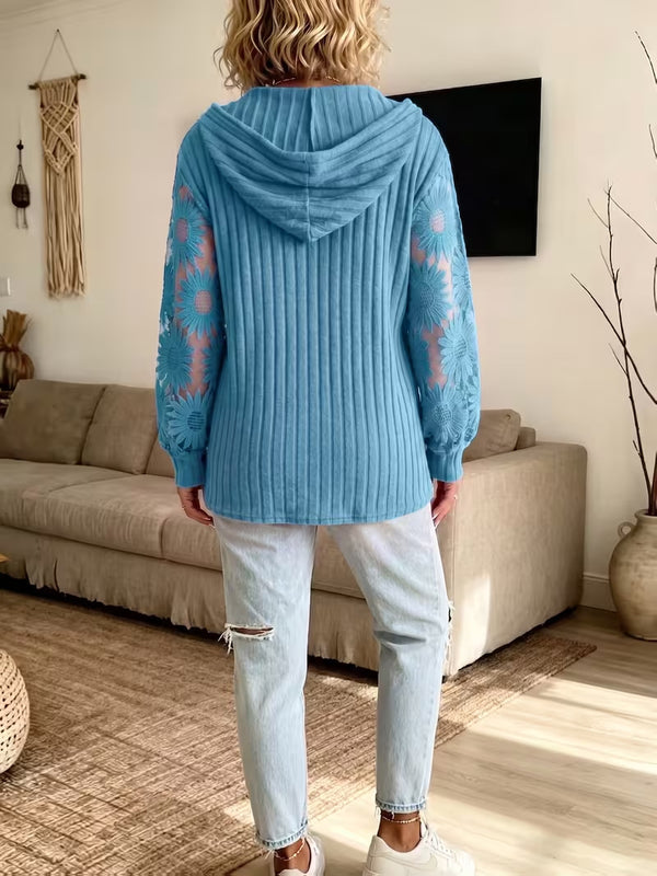 Elegant Lace Knit Hooded Top