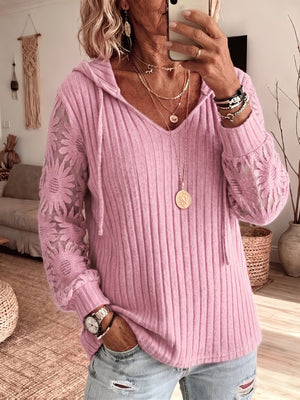 Elegant Lace Knit Hooded Top