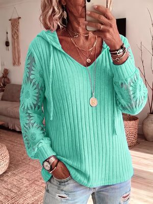 Elegant Lace Knit Hooded Top