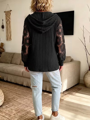 Elegant Lace Knit Hooded Top