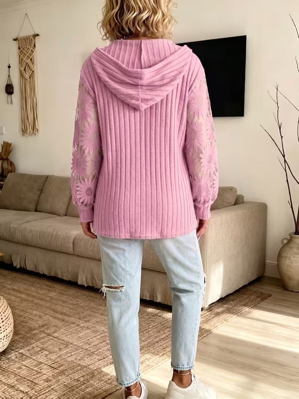 Elegant Lace Knit Hooded Top