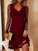 Elegant Lace Tulle Long Sleeve Midi Dress