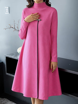 Elegant Long-Sleeve High-Neck Dress
