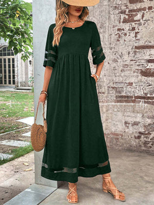 Elegant Mesh-Trim Pocket Maxi Dress