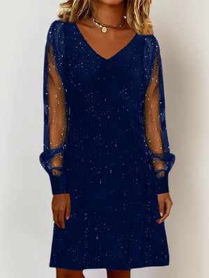 Elegant Mesh Sleeve Star Pattern Dress