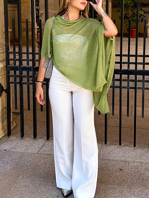 Elegant Open Weave Knit Layering Poncho