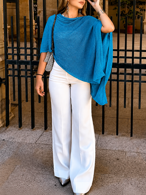 Elegant Open Weave Knit Layering Poncho