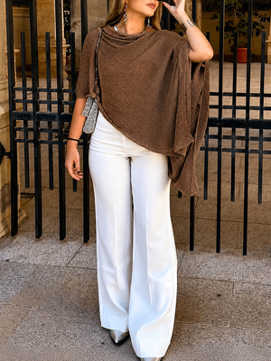 Elegant Open Weave Knit Layering Poncho