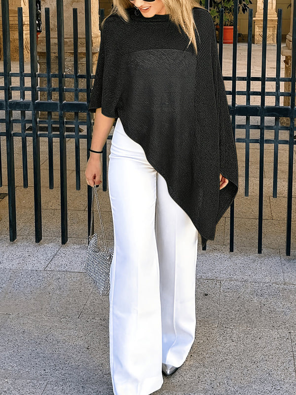 Elegant Open Weave Knit Layering Poncho