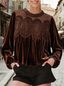 Elegant Patchwork Velvet & Lace Top