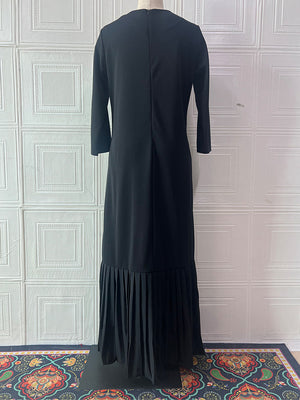 Elegant Pleated Crew Neck Long Sleeve Maxi Dress